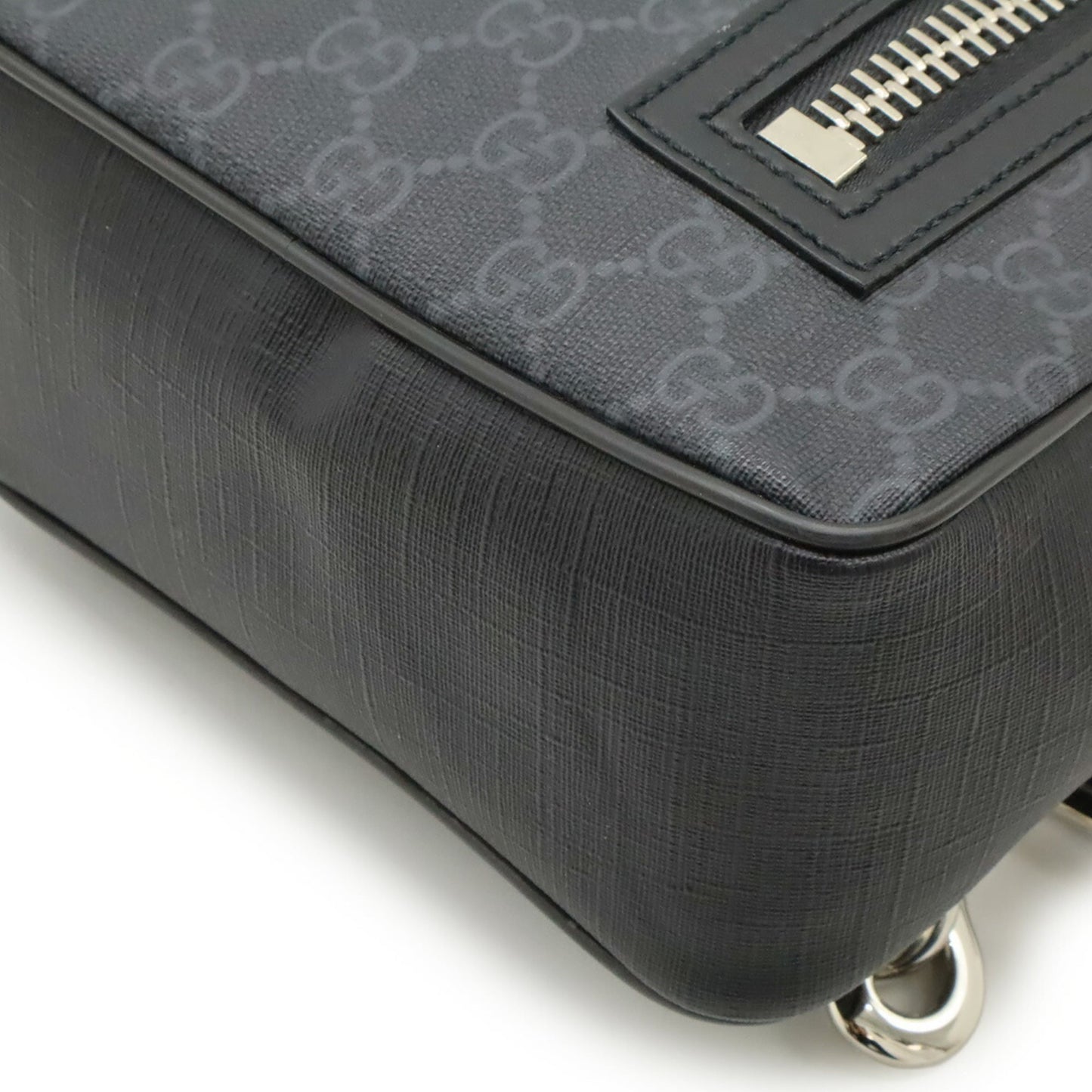 GUCCI GG Supreme Web Stripe Bag, Body Sling Shoulder PVC Leather, Black, Gray, 478325