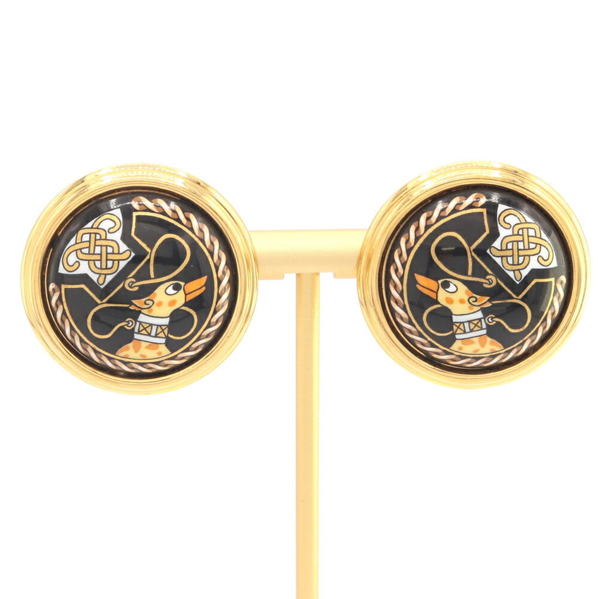 Hermes enamel earrings in gold and black metal with cloisonné, round for women.