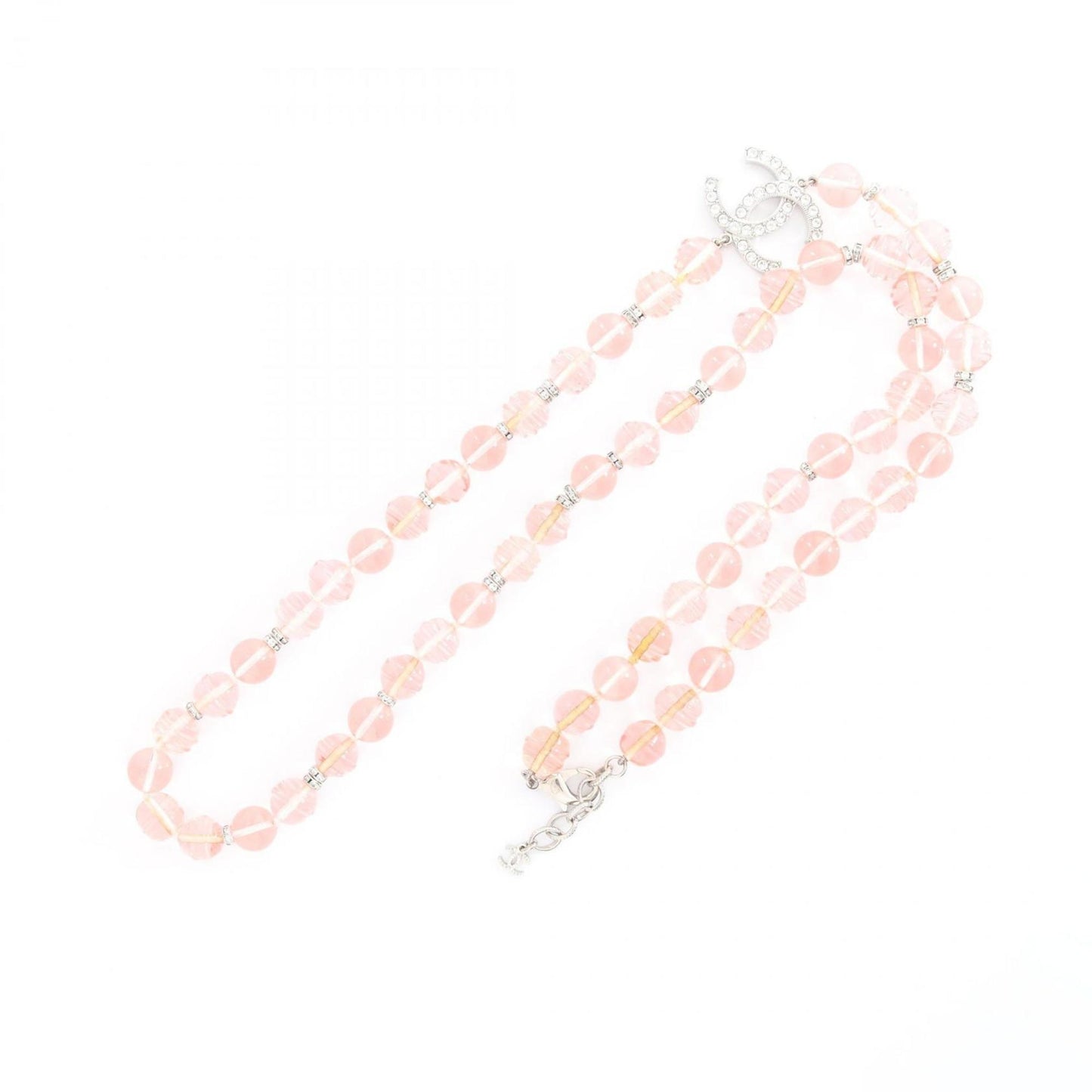 Chanel Coco Mark Necklace, Stainless Steel, Plastic, and Rhinestones, Women's, Silver, Pink, Clear