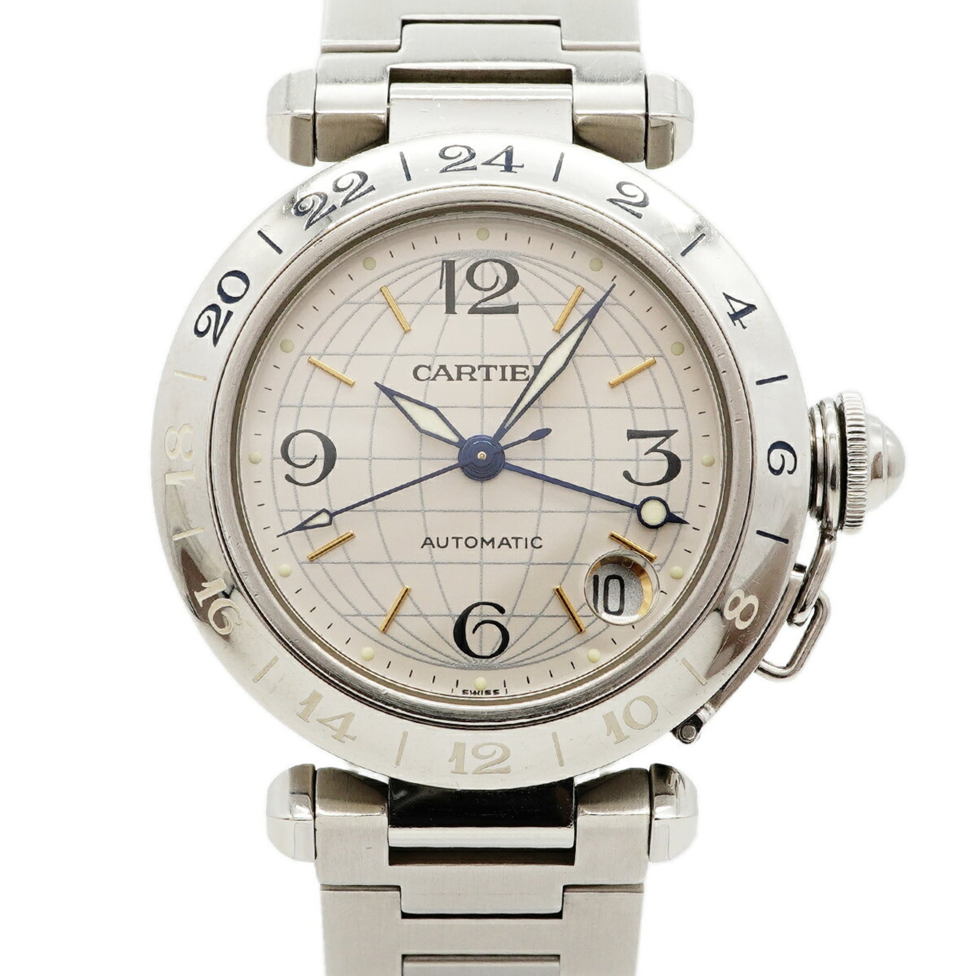 Cartier Pasha C Meridian GMT W31029M7 Silver Dial Watch (Boys' Size) — Good