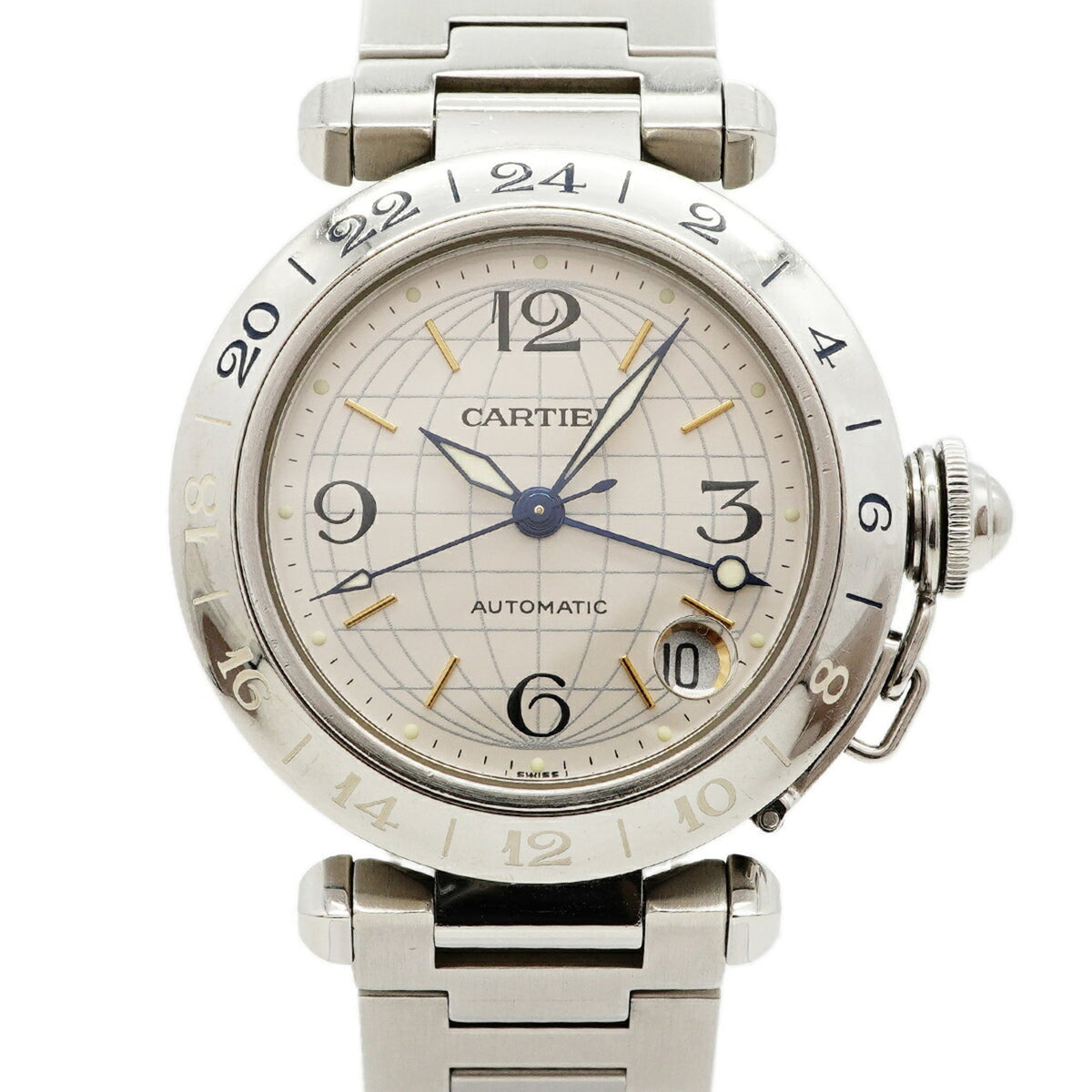 Cartier Pasha C Meridian GMT W31029M7 Silver Dial Watch (Boys' Size) — Good