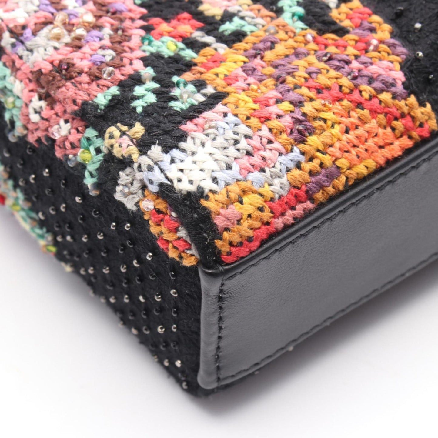 Christian Dior Dior Lady D-Joy Medium Handbag, Leather and Felt, Women's, Black, Multicolor