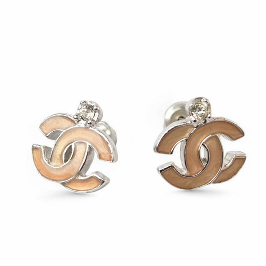 Chanel Earrings CHANEL CC Mark Rhinestone Light Pink Silver