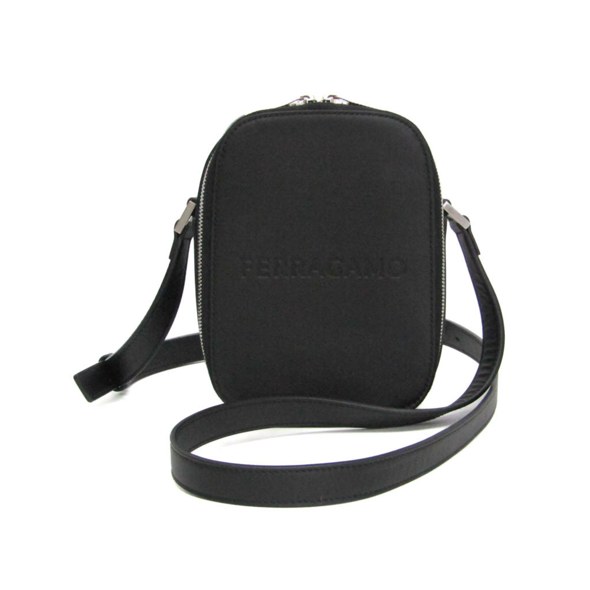 Salvatore Ferragamo AU-24 1469 Men's Leather Shoulder Bag Black