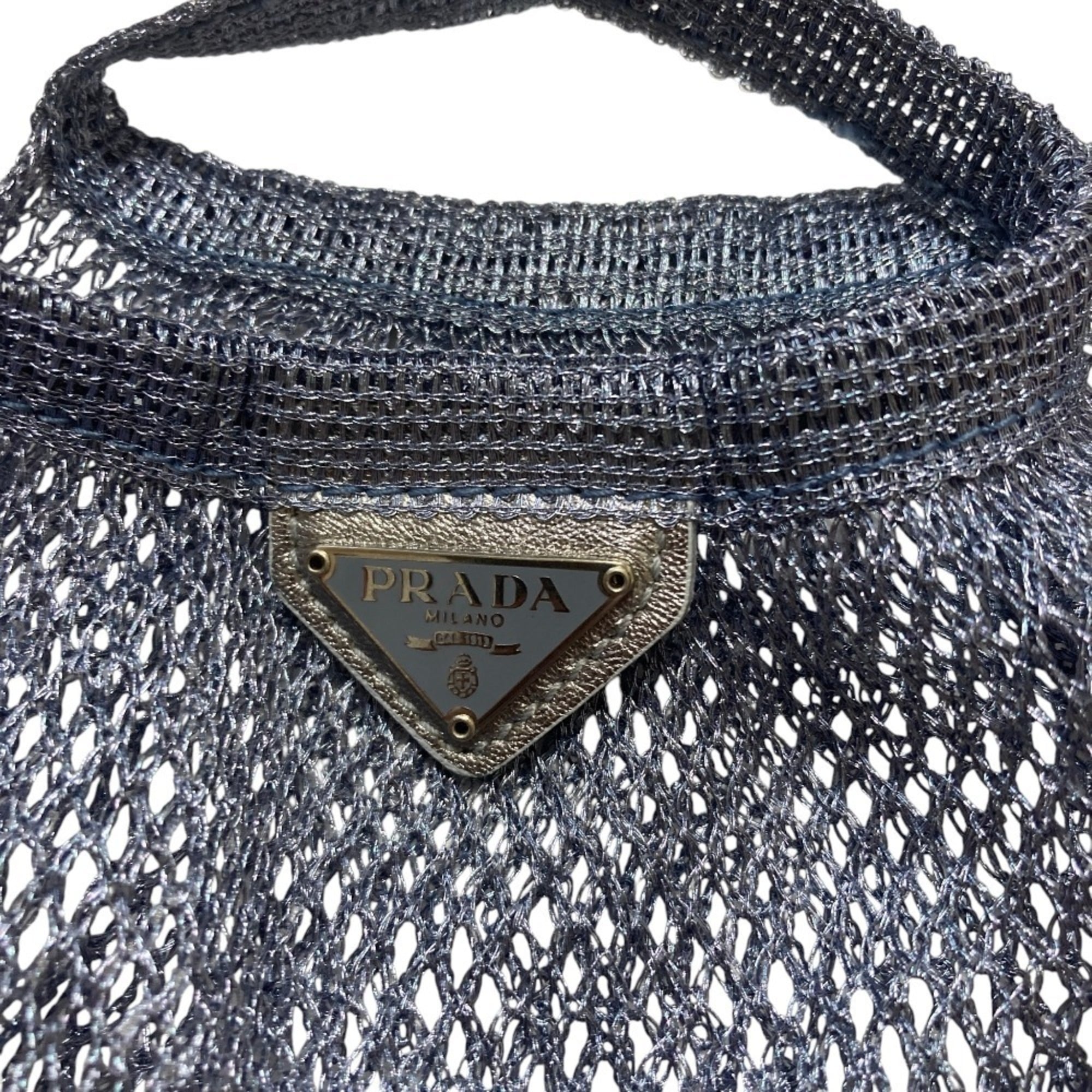 PRADA Triangle Plate Mesh Bag Mini Metallic Color Light Blue Women's — Like New