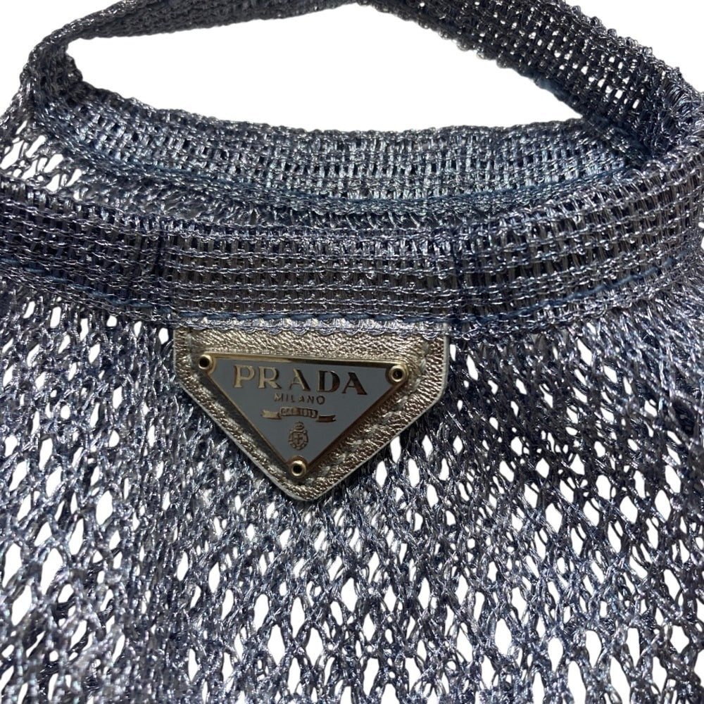 PRADA Triangle Plate Mesh Bag Mini Metallic Color Light Blue Women's — Like New