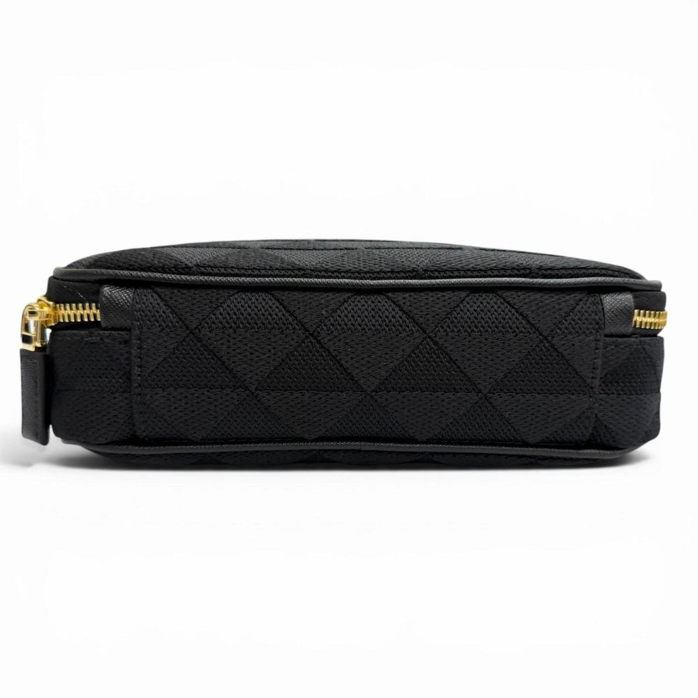PRADA 2VH069 Brick Triangle Logo Jacquard Leather Shoulder Bag, Black with Gold Hardware, Made in Italy, Men's, Dust Bag — New - Store Return
