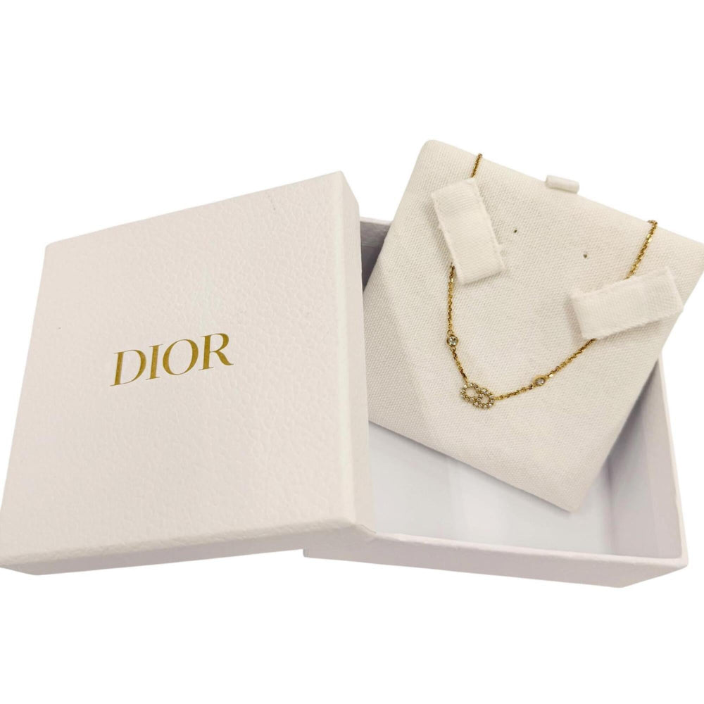 Christian Dior Clair D Lune necklace with CD logo and rhinestones, gold, for women, box — Like New