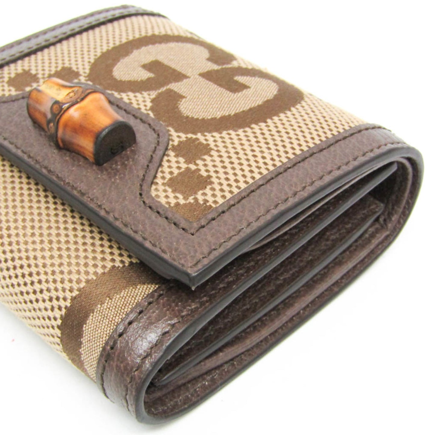 Gucci Bamboo Diana Jumbo GG 658635 Women's Canvas,Leather Wallet (bi-fold) Beige,Brown