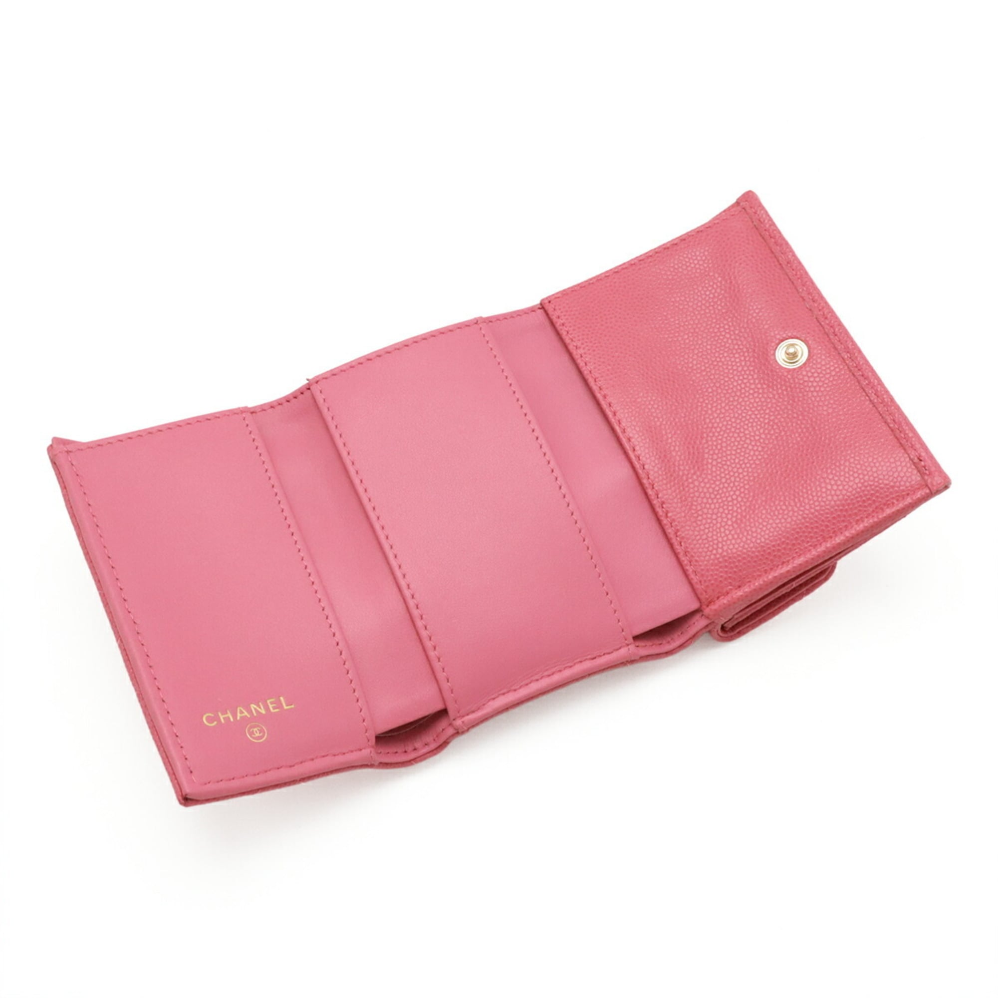 CHANEL Classic Small Flap Wallet Matelasse Coco Mark Tri-fold Caviar Leather Pink AP0230