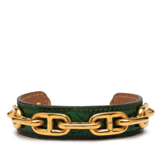 Hermes Hermès Chaine d'Ancre Bangle in Green and Gold Plated Leather for Women
