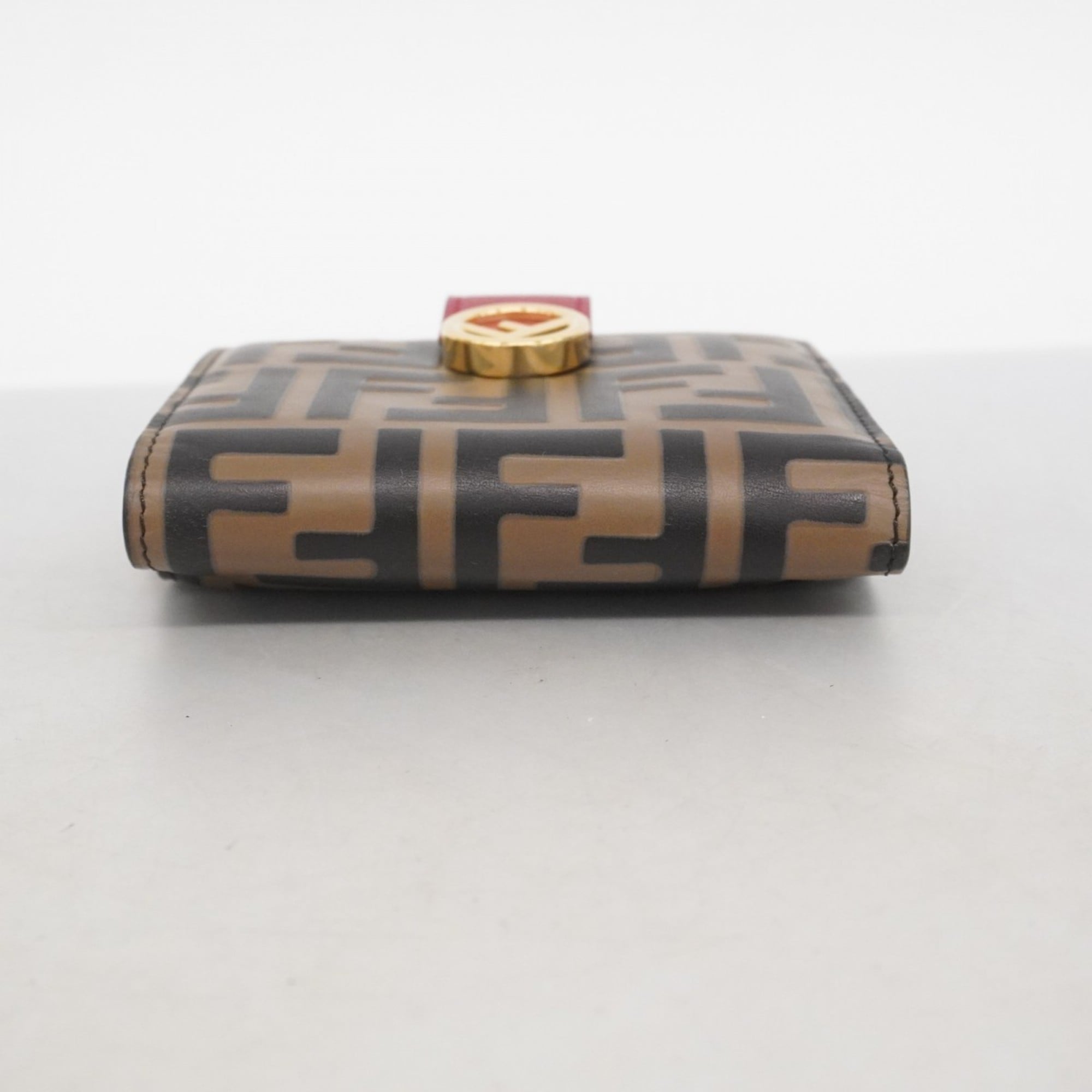 Fendi Zucca Leather Wallet Brown Red Women's