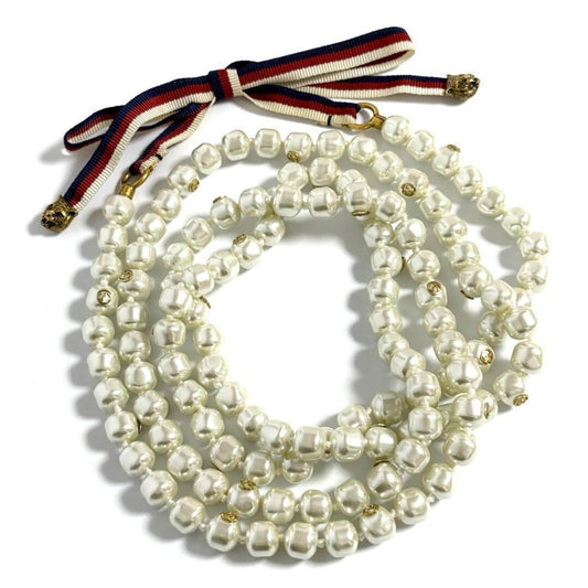 Gucci Women's Long Faux Pearl Tiger Head Necklace
