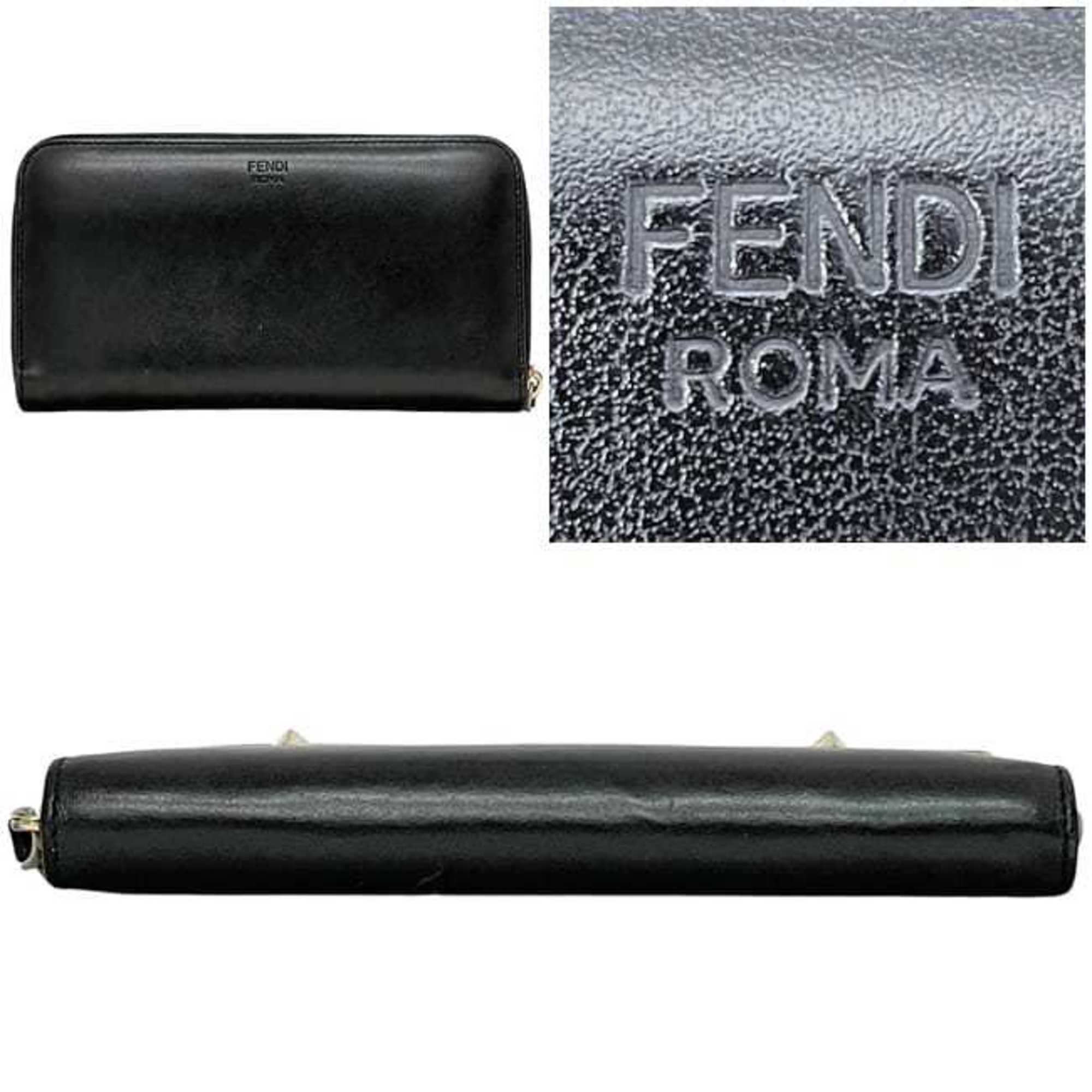 Fendi round long wallet ec-24631 Black Bugs 7M0210 leather metal SQP 198 3260 FENDI Monster Eye black men's women's