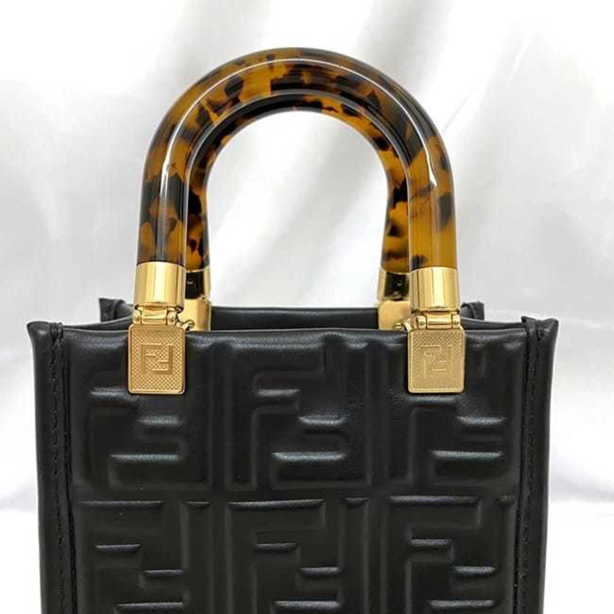Fendi 2-way bag Sunshine f-21250 Black Tortoiseshell 8BS051 Leather FENDI FF Embossed Women's Compact — Like New