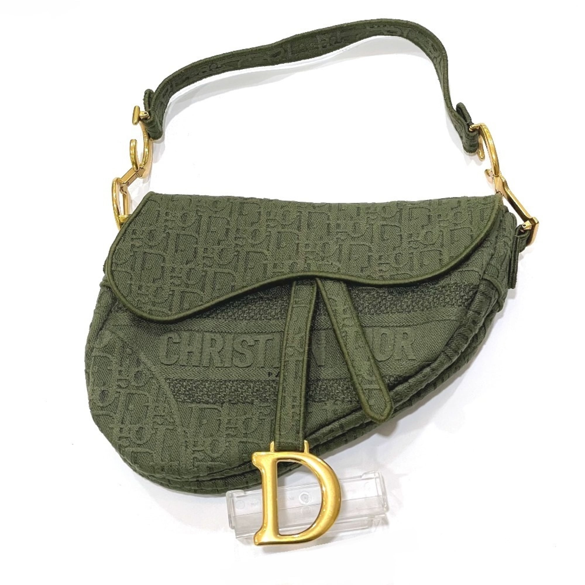 Christian Dior Oblique SADDLE Embroidered Saddle Bag Shoulder Handbag Canvas Women's Khaki — Like New
