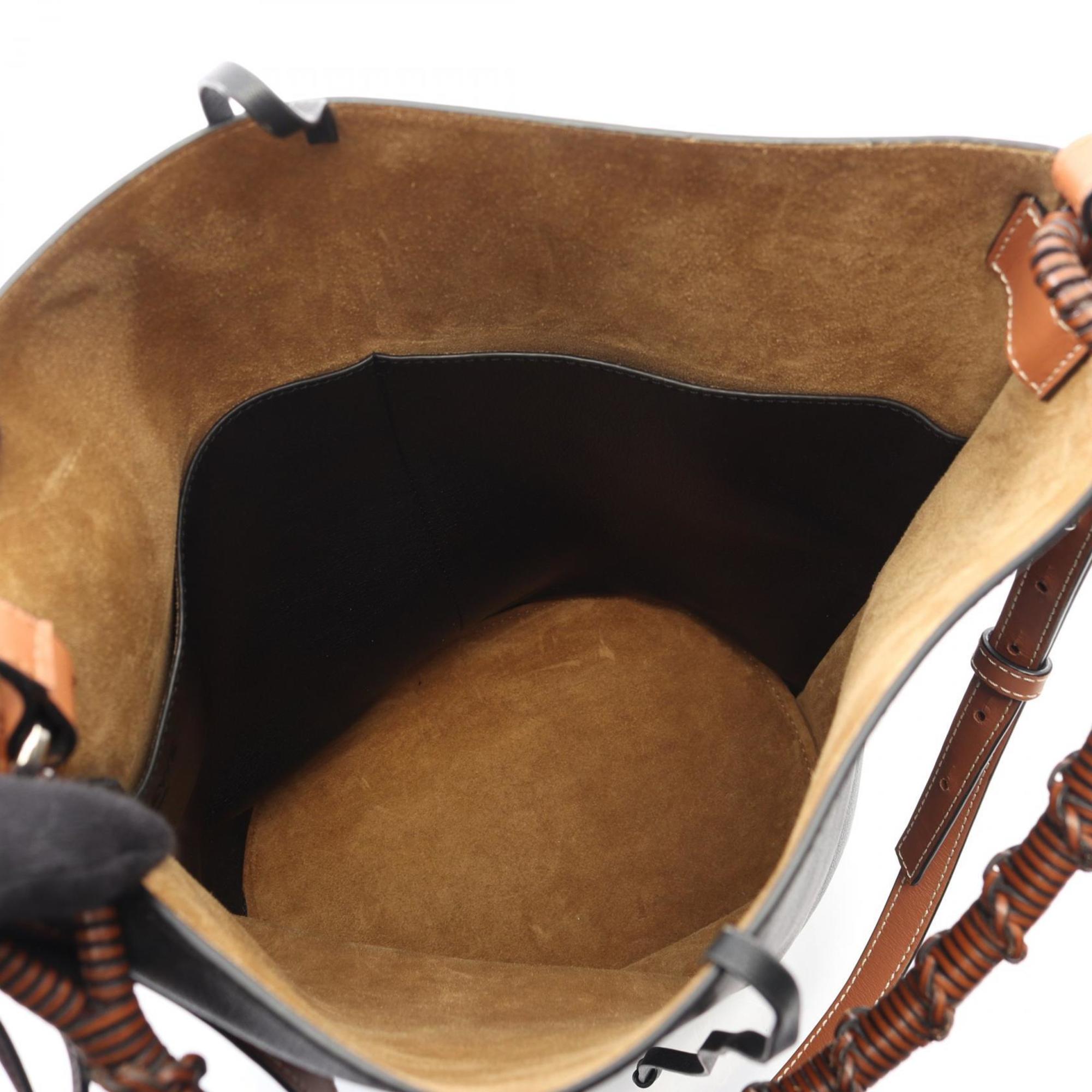 LOEWE Gate Large Bucket Handbag, Leather, Women's, Black and Brown