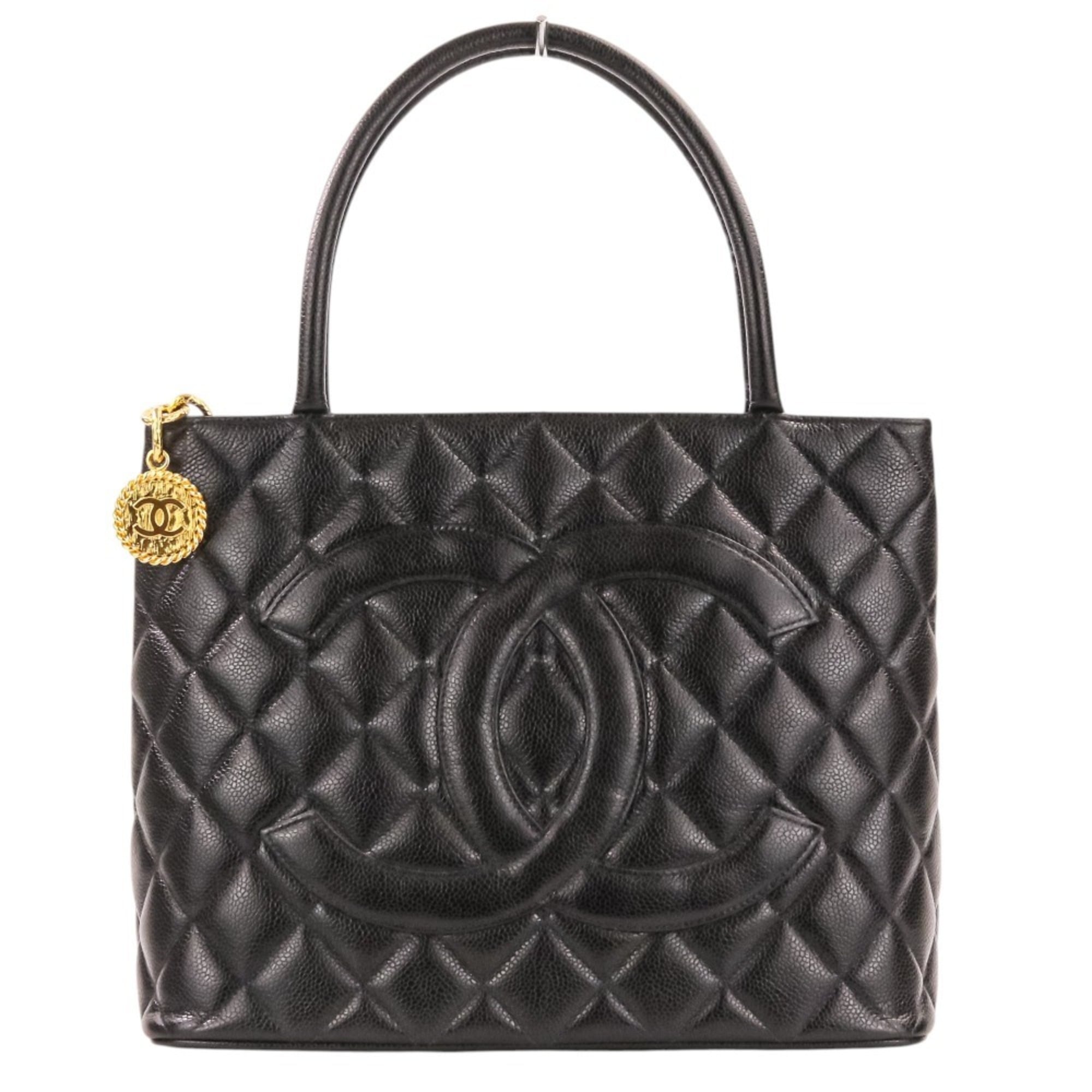 CHANEL Chanel Caviar Skin Matelassé Coco Mark Leather Reissue Tote Handbag A01804 Black Women's — Like New