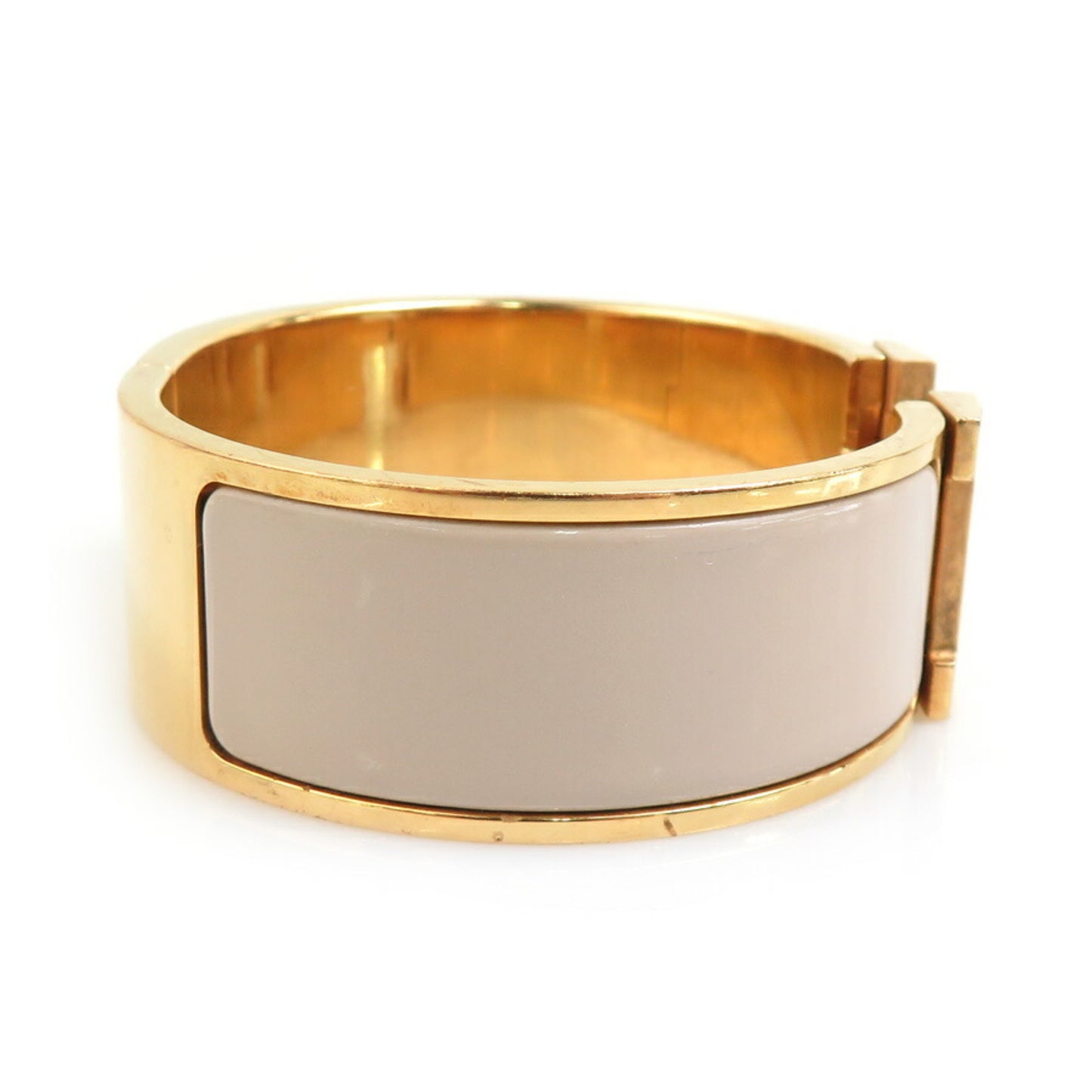 Hermes Hermès Click-Clack Bangle Bracelet in Metal, Enamel, Gold, and Greige for Women (e60789a)