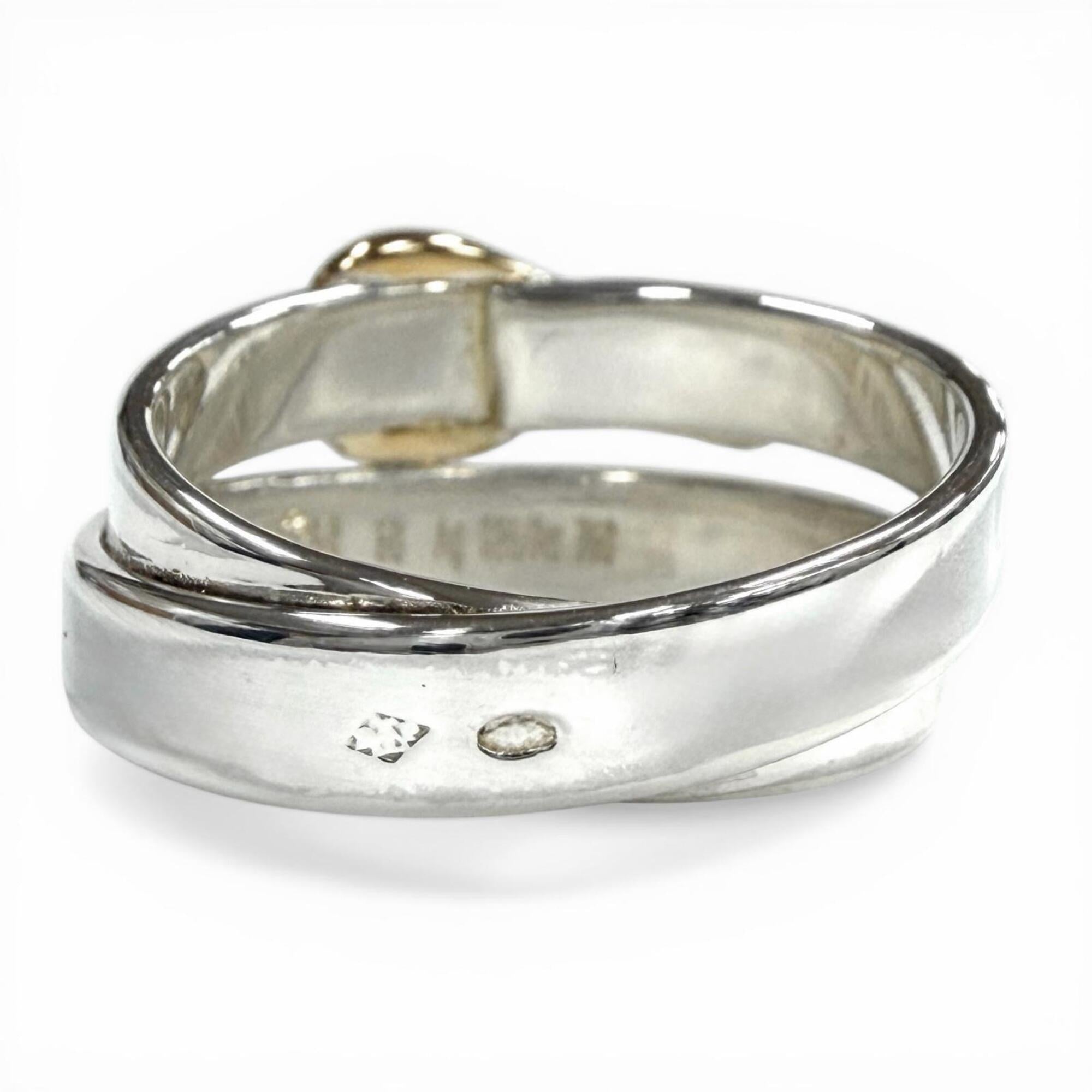HERMES Double True Ring, 925/18K Combination, Belt Design, Silver/Gold, Size 50, Weight 4.7g, Women's — Like New