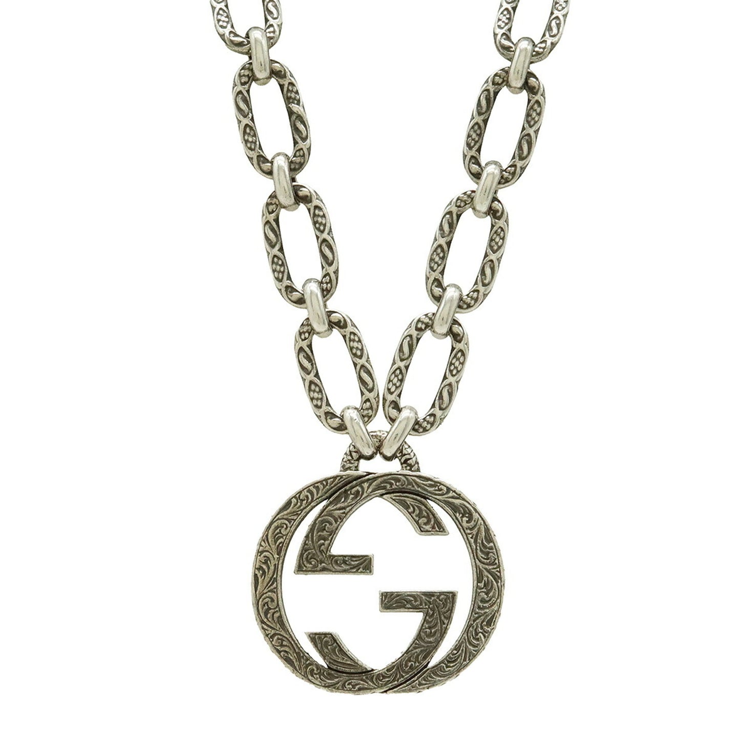 GUCCI Arabesque Interlocking G Motif Necklace Pendant Large Chain Ag925 SV925 Silver 524890