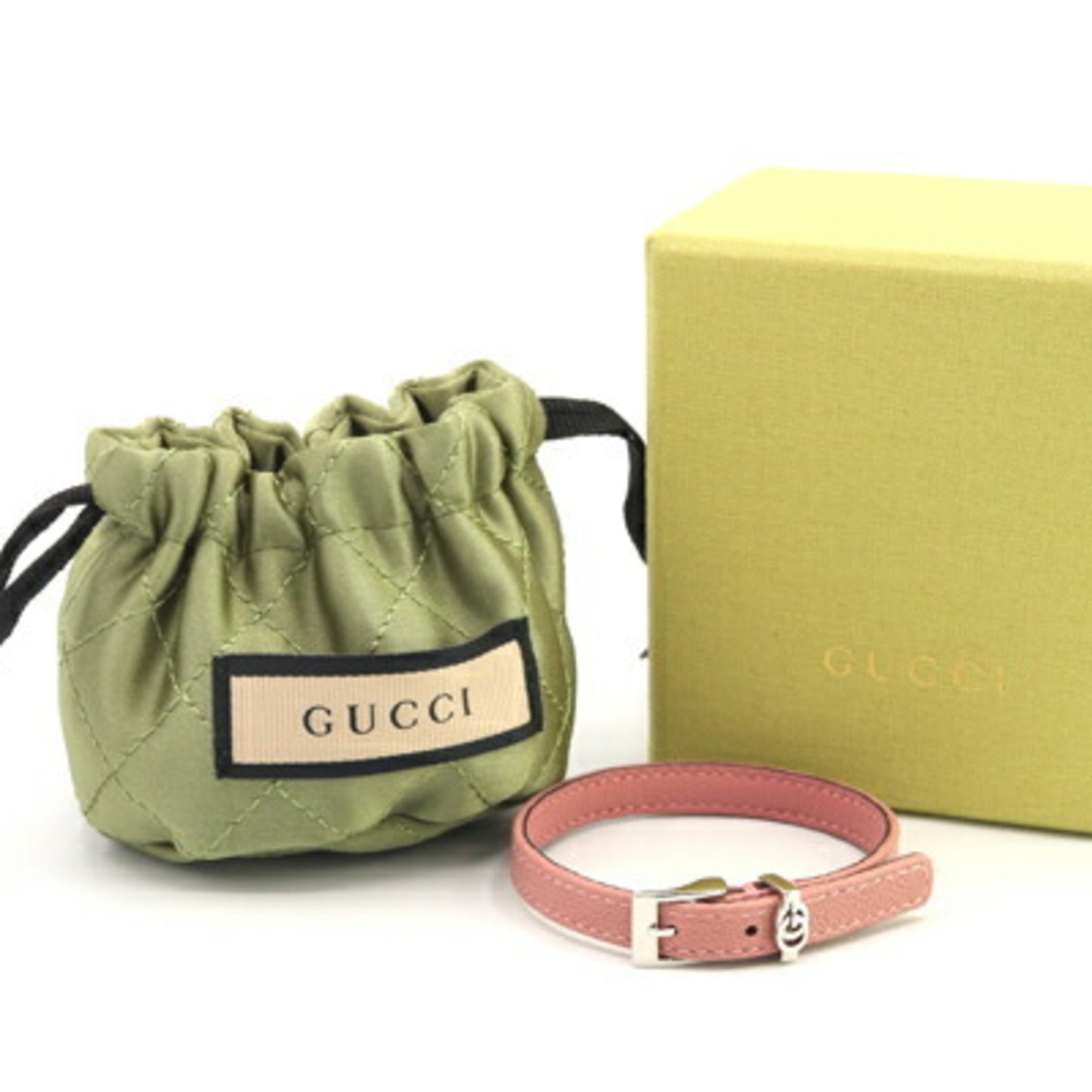 Gucci Double G Bracelet 648621 Pink Leather GG Bangle for Women