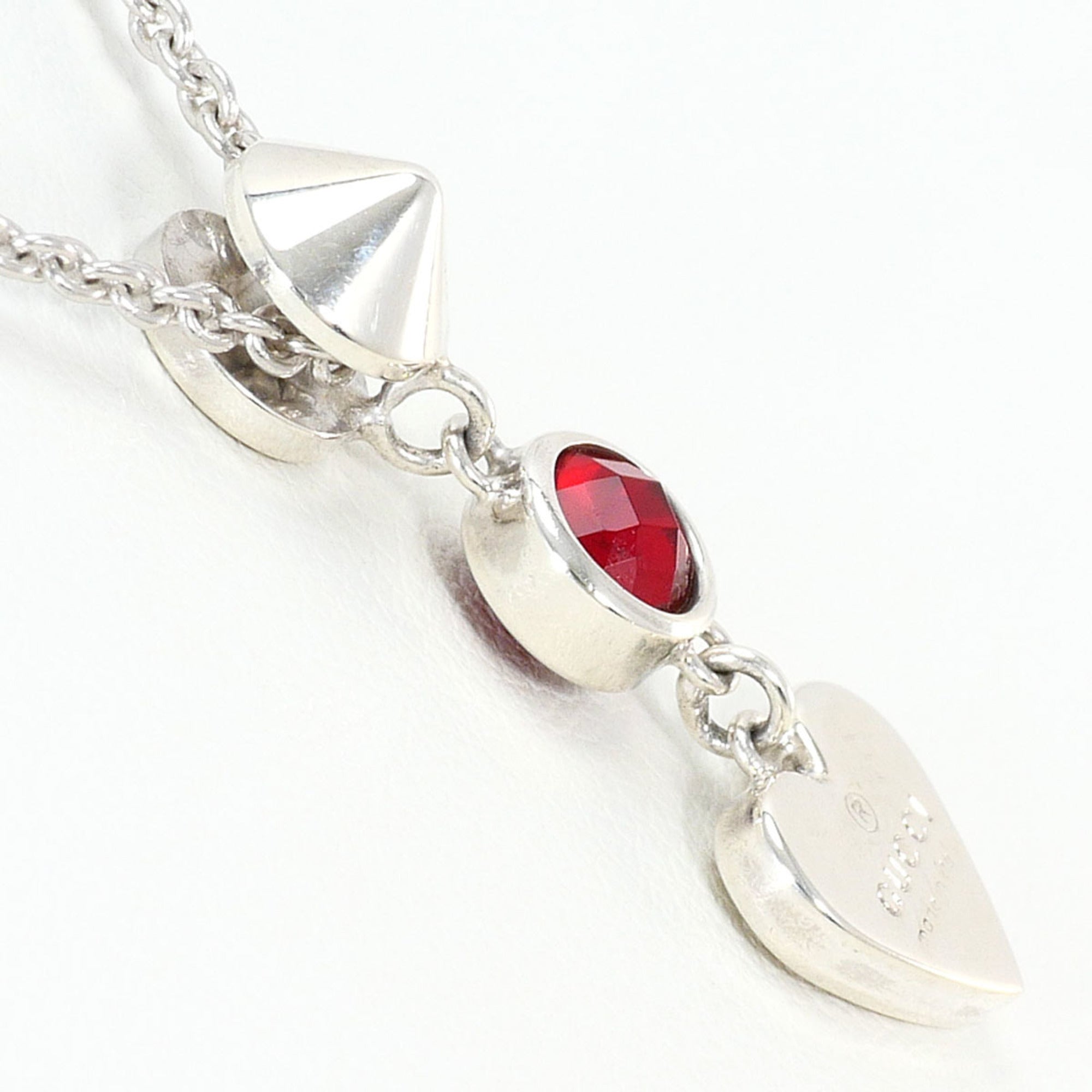 Gucci silver necklace with red topaz, total weight 6.4g, 41cm length, like new, free gift wrapping — Like New