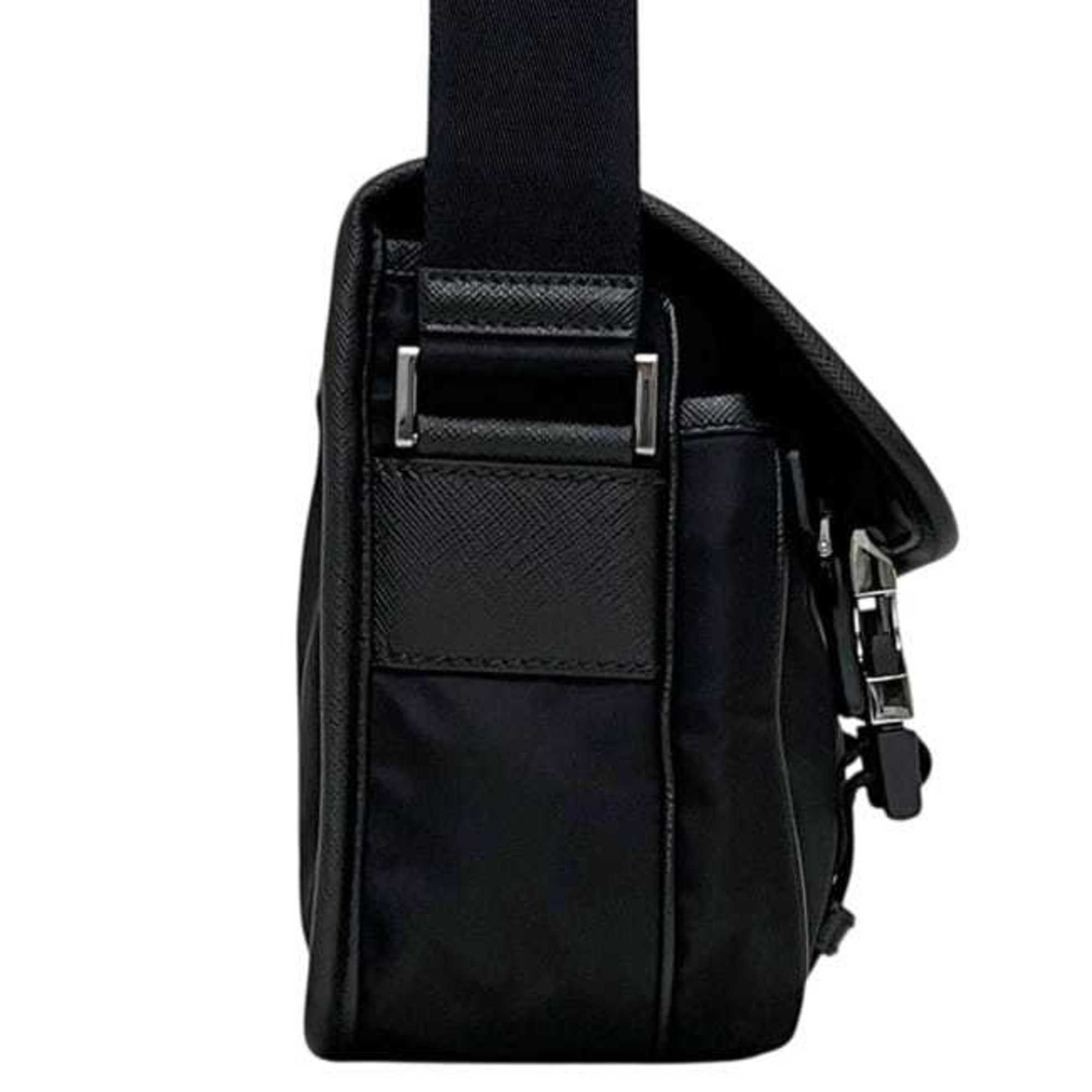 Prada Shoulder Bag f-25189 Black NERO Tessuto 2VD034 Unused Nylon Saffiano Leather Re-Nylon 279 102 PRADA RE NYLON Crossbody Strap Flap — Like New