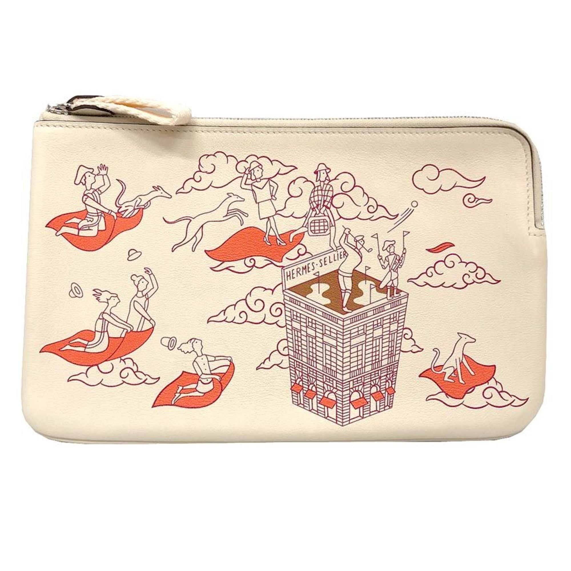 HERMES Carre Pocket Long, Hermes Epic, H082892, Swift Calfskin, Nata/Framboise (Framboise) Ivory, Z stamp (manufactured) — New - Store Return