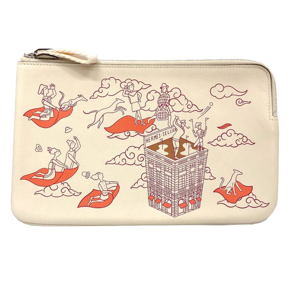 HERMES Carre Pocket Long, Hermes Epic, H082892, Swift Calfskin, Nata/Framboise (Framboise) Ivory, Z stamp (manufactured) — New - Store Return
