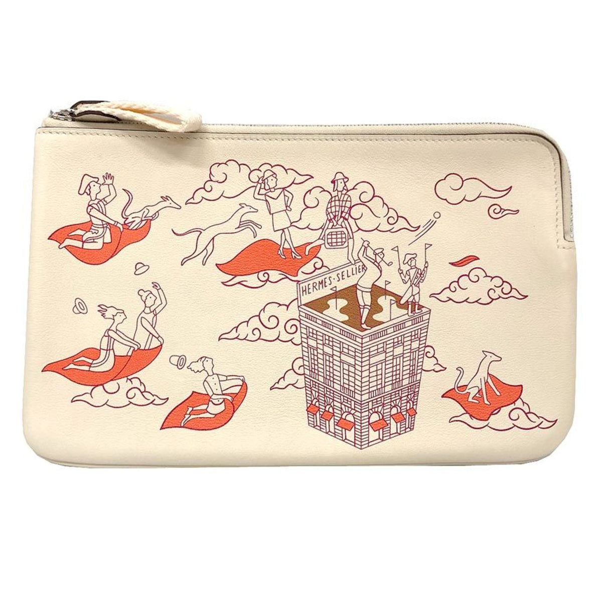 HERMES Carre Pocket Long, Hermes Epic, H082892, Swift Calfskin, Nata/Framboise (Framboise) Ivory, Z stamp (manufactured) — New - Store Return