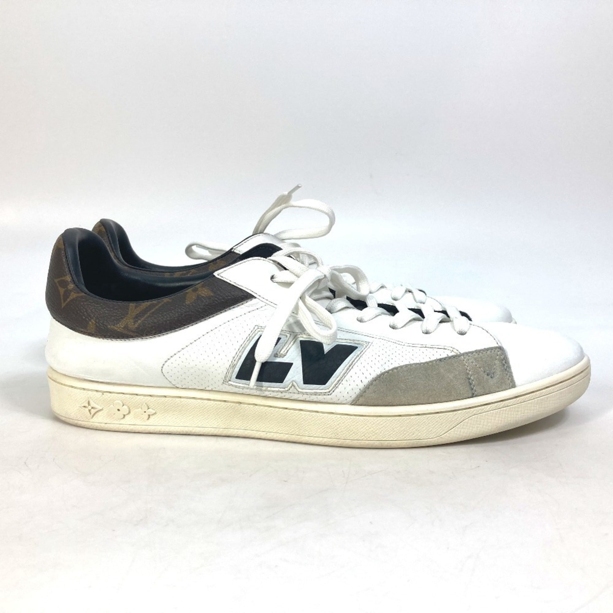 LOUIS VUITTON Luxembourg Line Monogram Logo Lace-Up Leather Sneakers Men's White