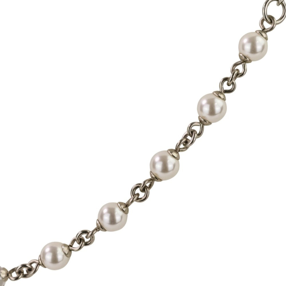 A25C CHANEL Rhinestone Coco Mark Pearl Necklace, Silver/White, Women's — Like New