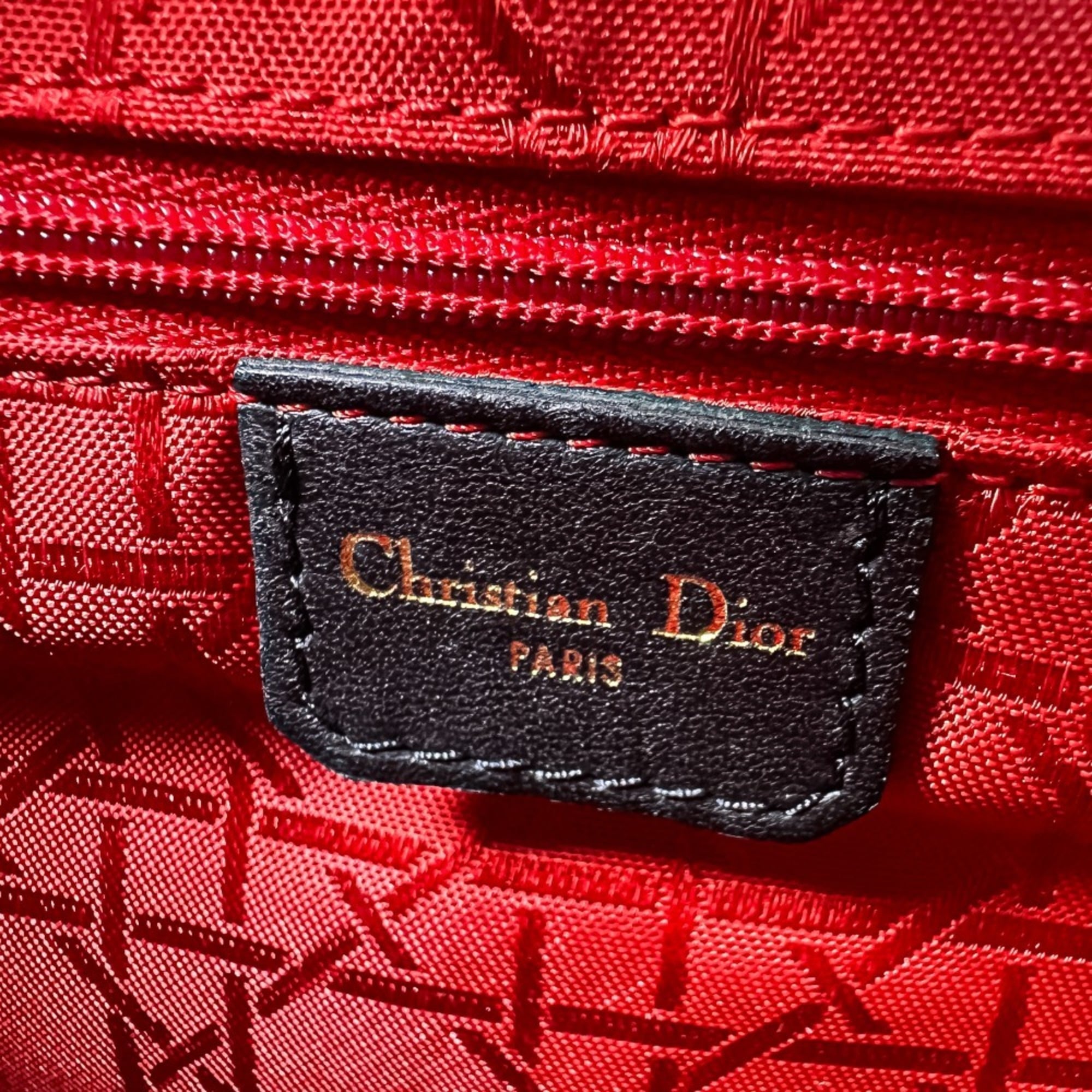 Christian Dior Lady Cannage Leather 2-way Handbag/Shoulder Bag, Black, Women's — Like New