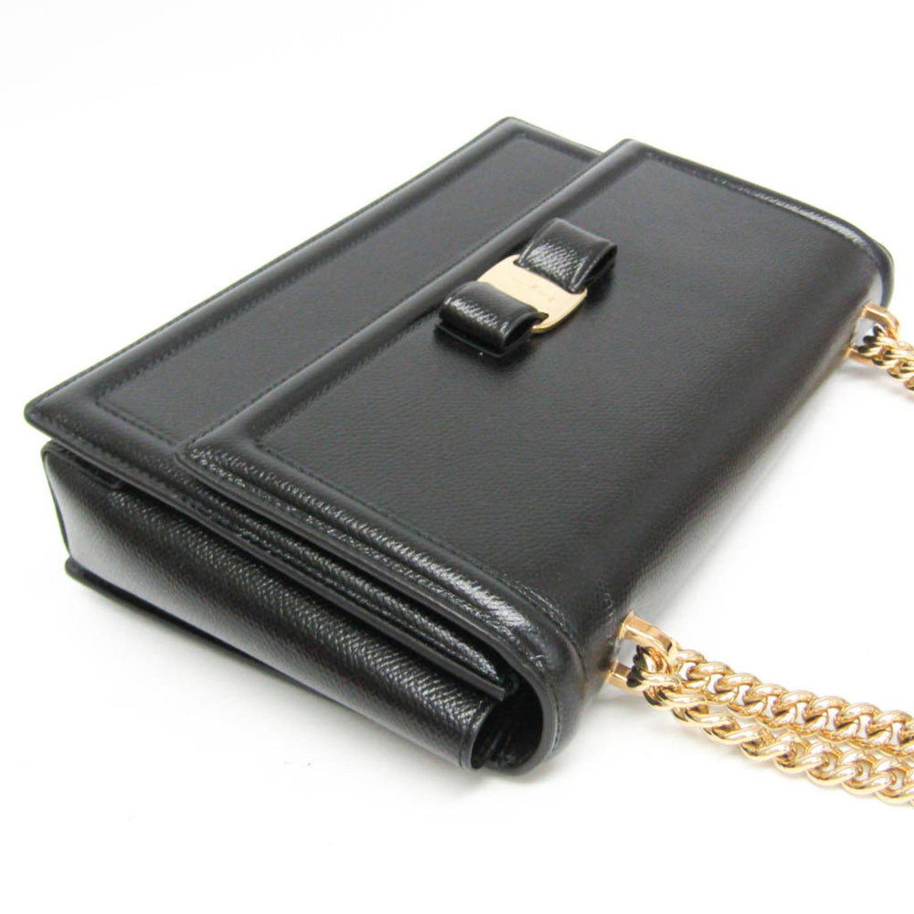 Salvatore Ferragamo Vara AU-21G462 Women's Leather Shoulder Bag Black — Like New