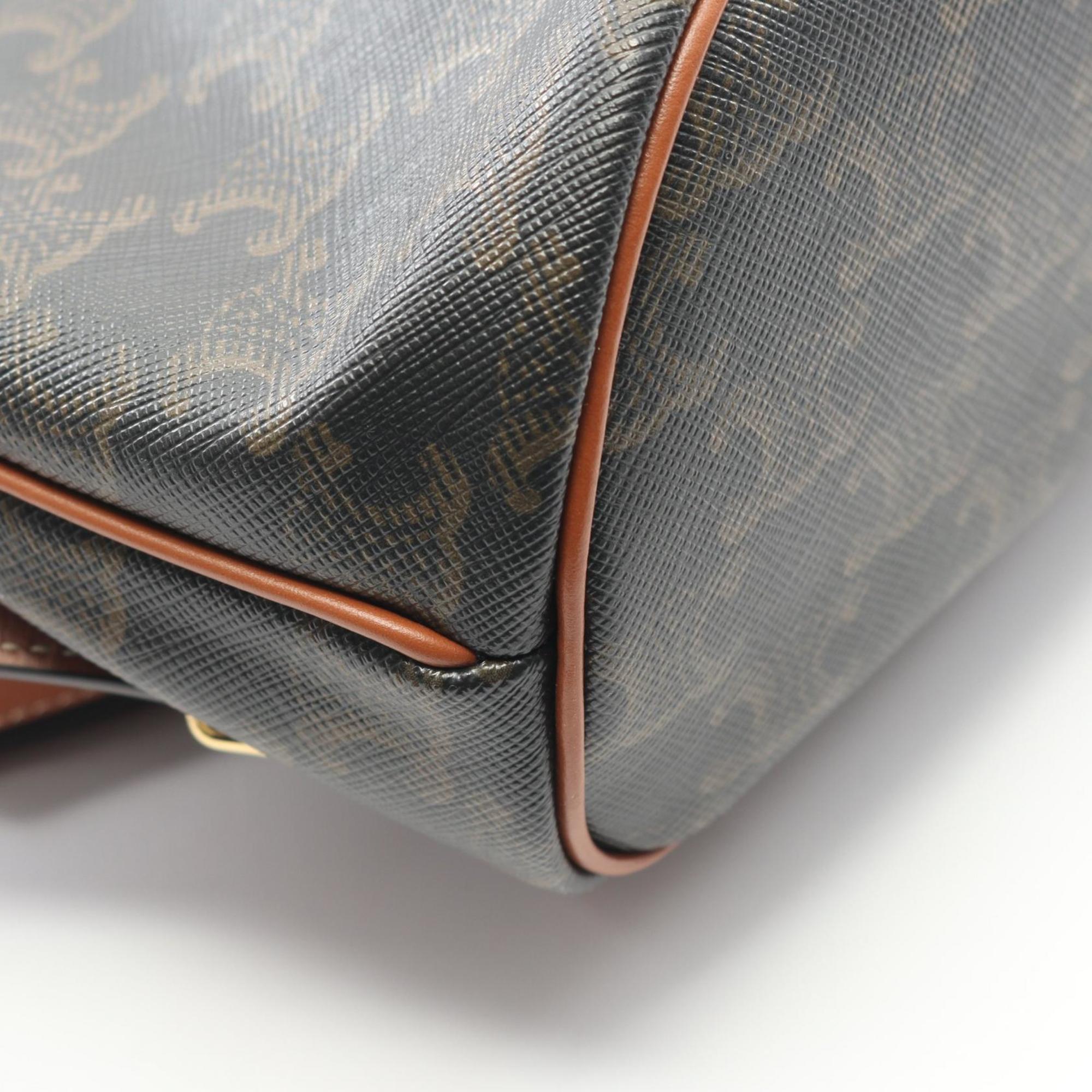 Celine Mini Folco Backpack Triomphe, Coated Canvas and Leather, Women's, Black Brown, 197662CAS.04LU