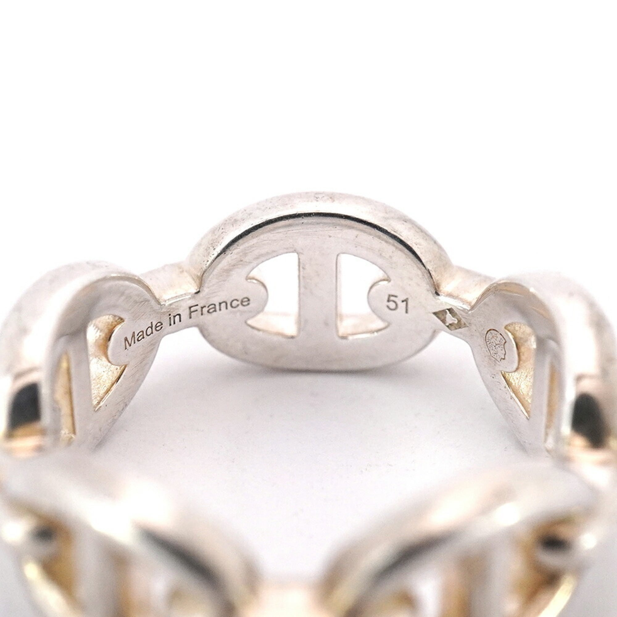 Hermes Ancienne Chaine d'Ancre Ring, Silver 925, #51, Women's
