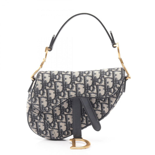 Christian Dior Dior Saddlebag Mini Oblique Jacquard Handbag Canvas Leather Women's Bag Beige Black Navy