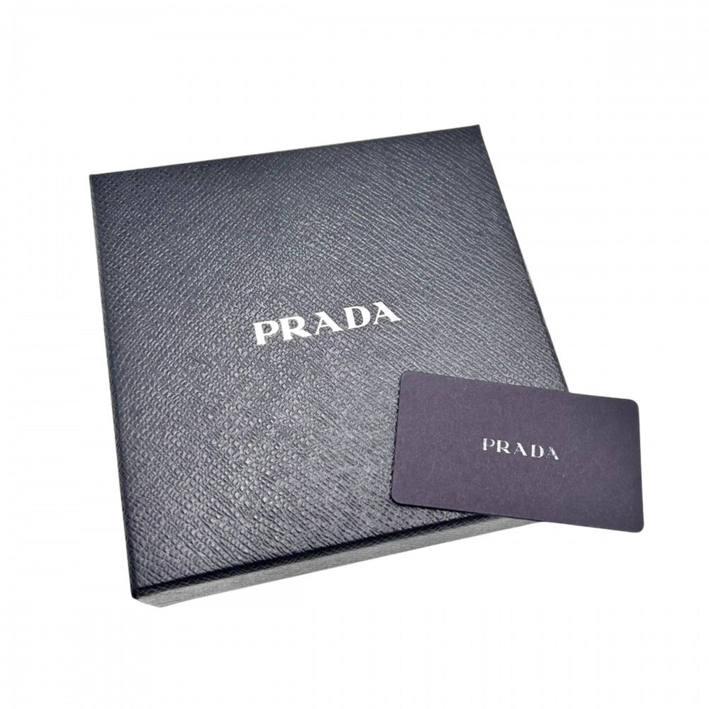 Prada choker for women, triangle logo accessory, PRADA leather, 2IC046, black, white, silver hardware — Like New