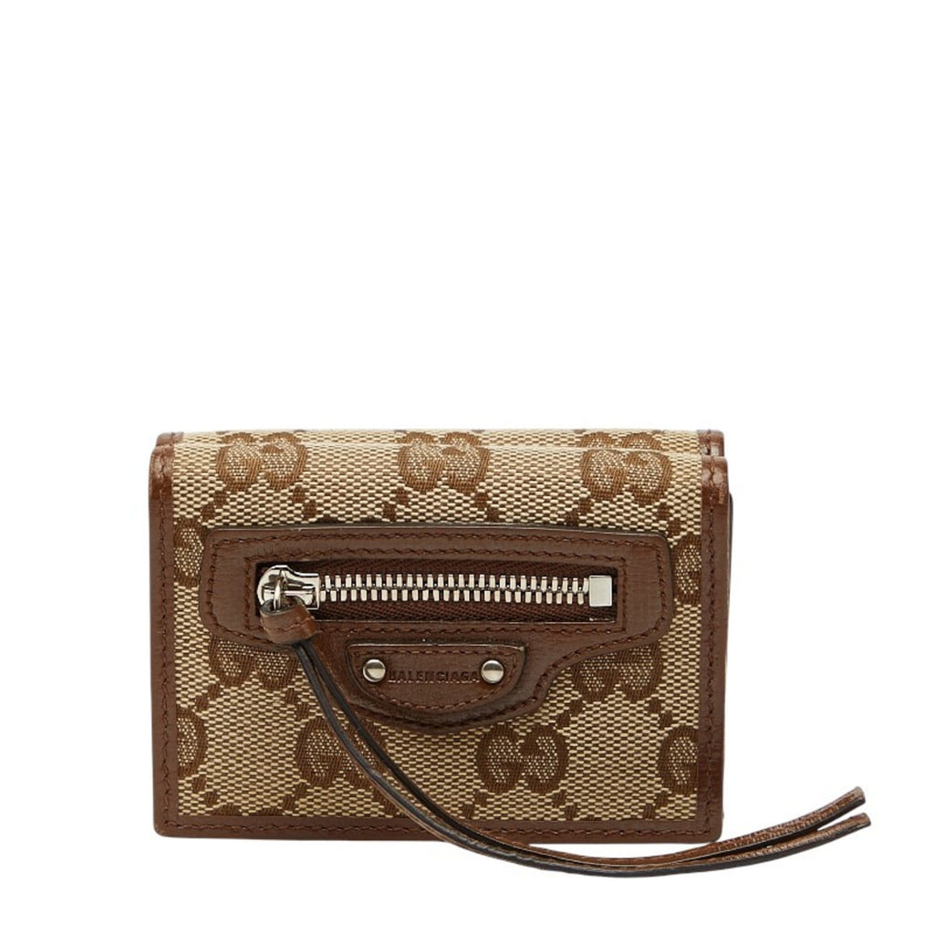 Gucci x Balenciaga The Hacker Project GG Canvas Neo Classic Trifold Wallet 681708 Beige Brown Leather Women's GUCCI