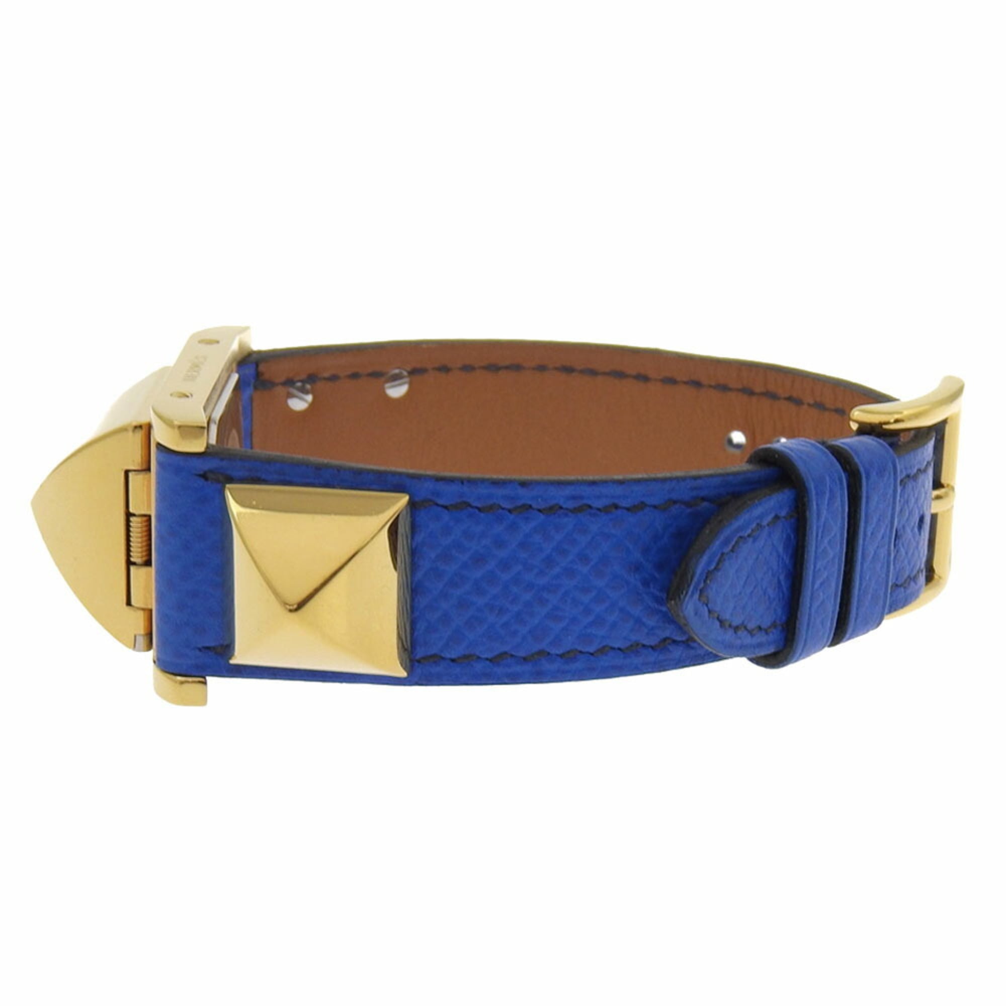 Hermes HERMES Medor Watch Gold Plated x Embossed Leather 1994 Quartz Analog Display White Dial Ladies — Very Good