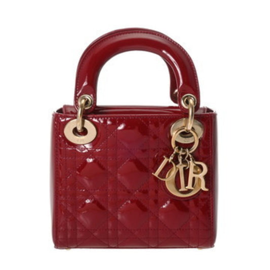CHRISTIAN DIOR Lady Dior Mini 2-Way Bag, Red, Women's Patent Calfskin Handbag, A-Rank, Pre-Owned, Ginzo
