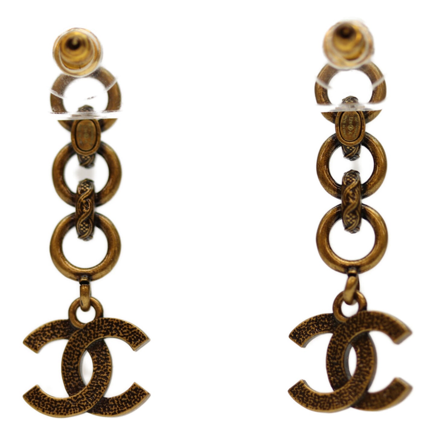 CHANEL I24A Gold Swing Coco Mark Rhinestone Earrings for Women