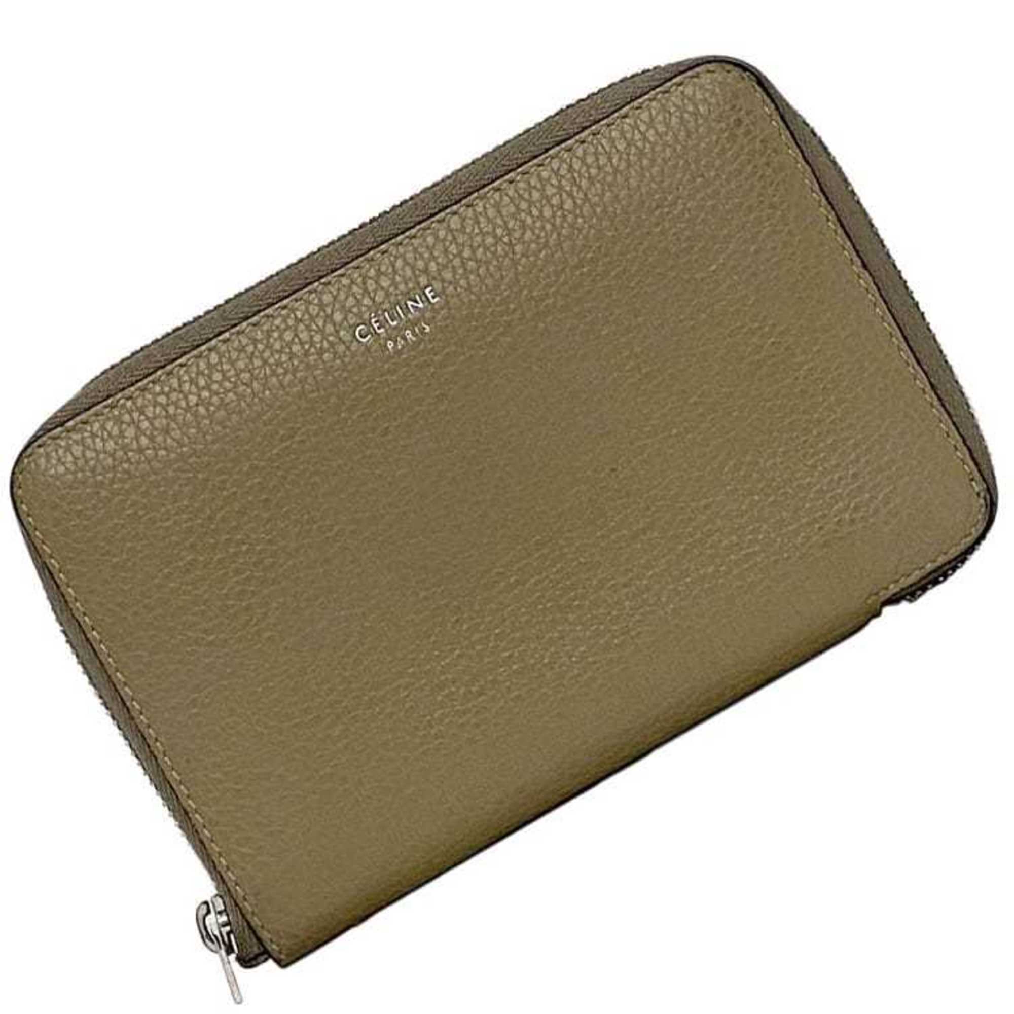 Celine Bi-fold Wallet Medium Zip Around ec-22184 Beige 104393AFE.03UN Round Leather U-PG-0188 CELINE Folding Compact Multi-function