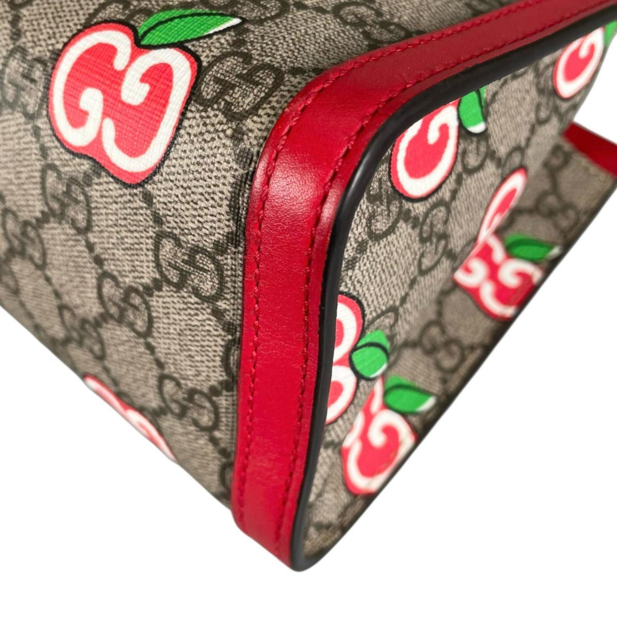 Gucci GG Apple Padlock Shoulder Bag, Canvas, 498156, Beige x Red Multicolor — Like New