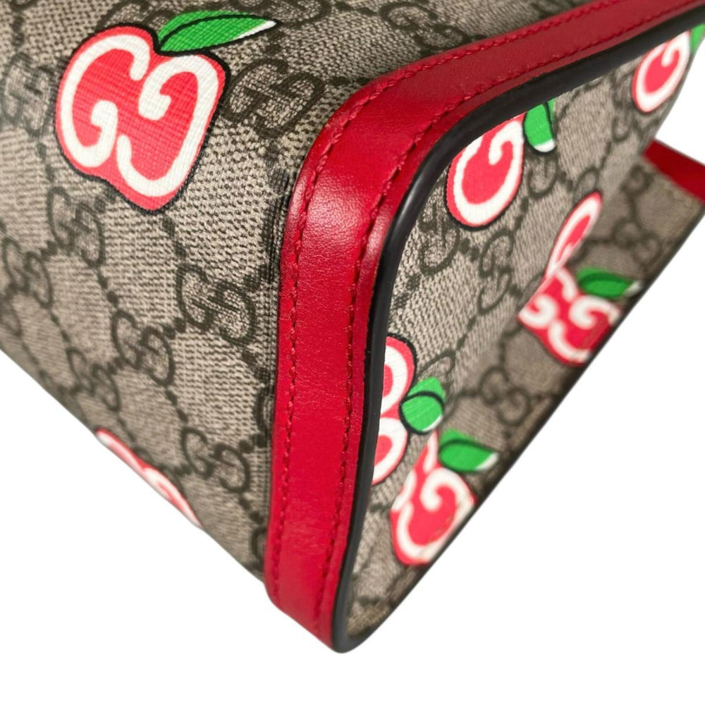 Gucci GG Apple Padlock Shoulder Bag, Canvas, 498156, Beige x Red Multicolor — Like New