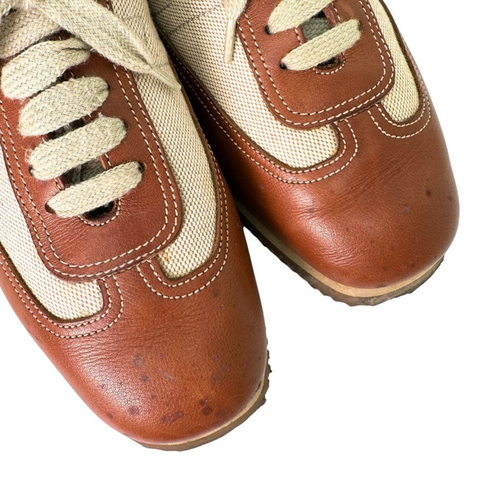 Hermes HERMES Quick Sneaker H Leather x Canvas Brown Women's