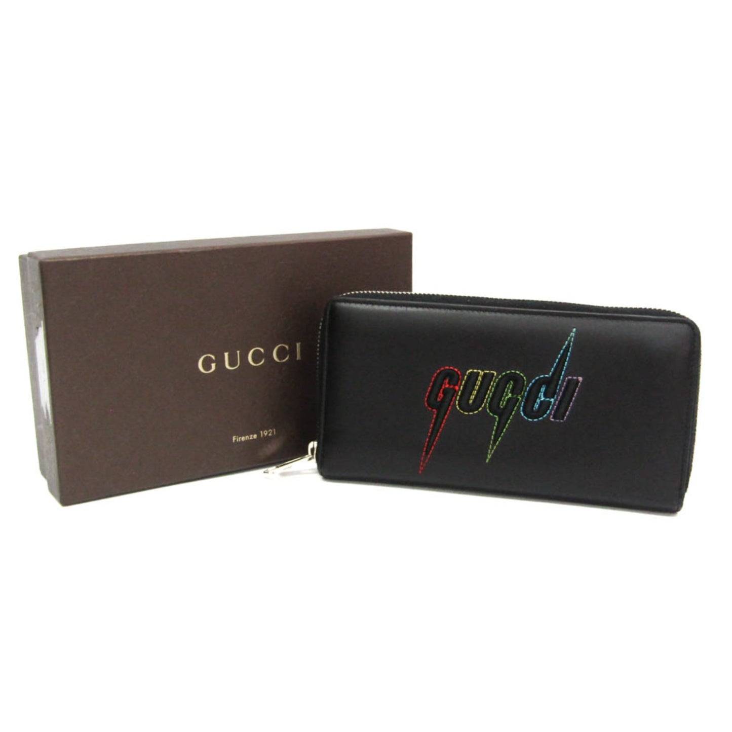 Gucci Blade Embroidery 597677 Men,Women Leather Long Wallet (bi-fold) Black