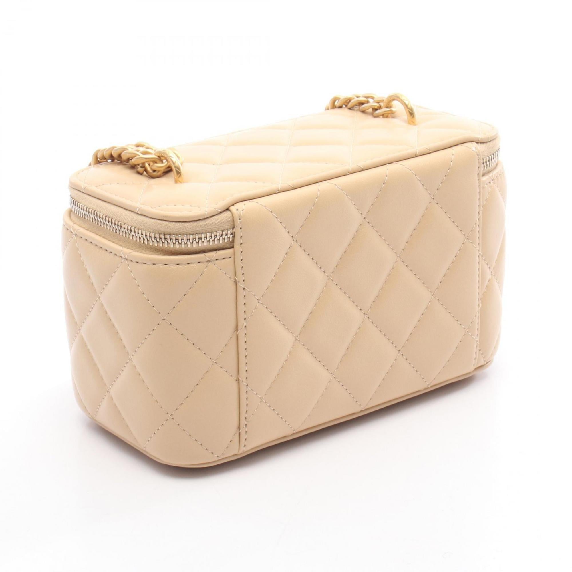 CHANEL Matelasse Vanity Shoulder Bag, Leather, Women's, Beige, AP3044
