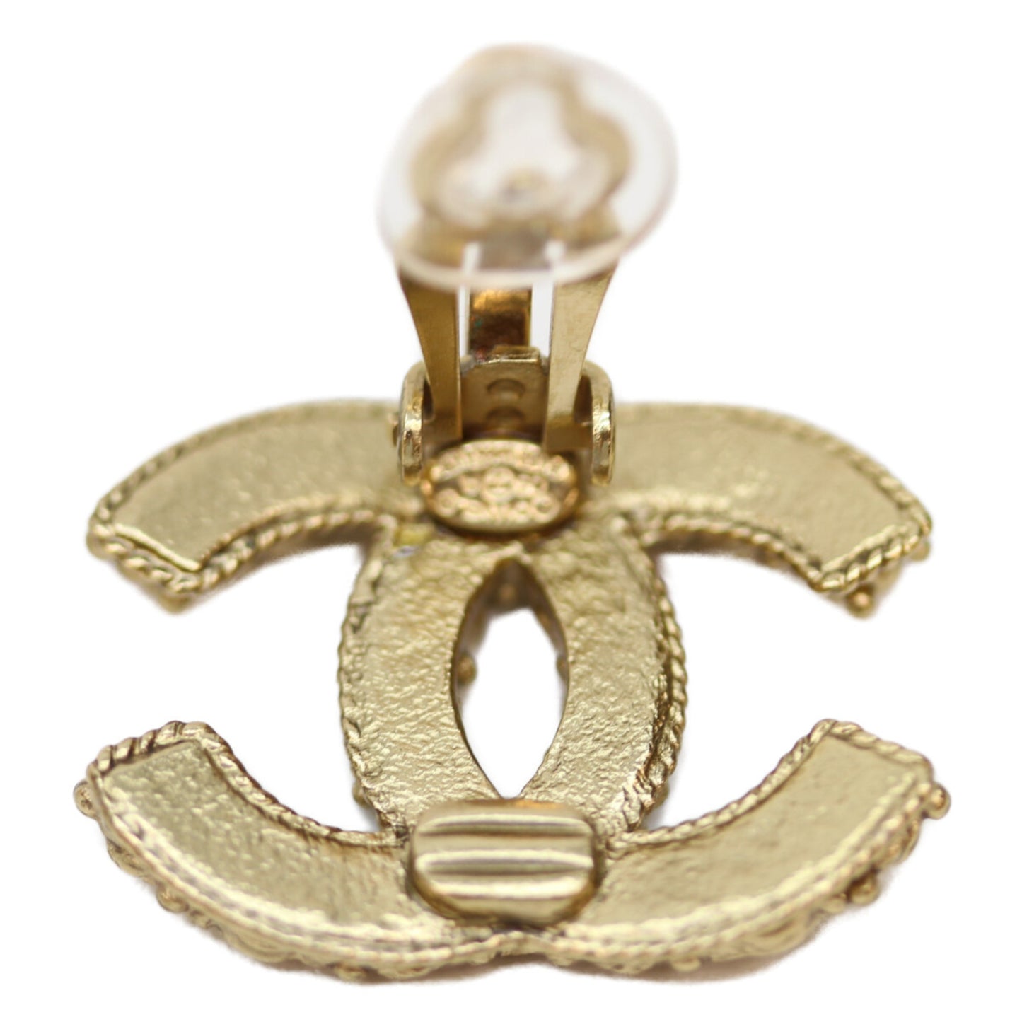 CHANEL 06A GP Coco Mark Brown Stone Earrings, Gold, Women's